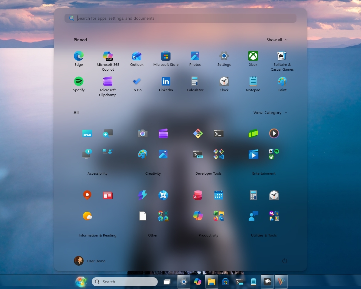 Start menu with Windhawk enabled