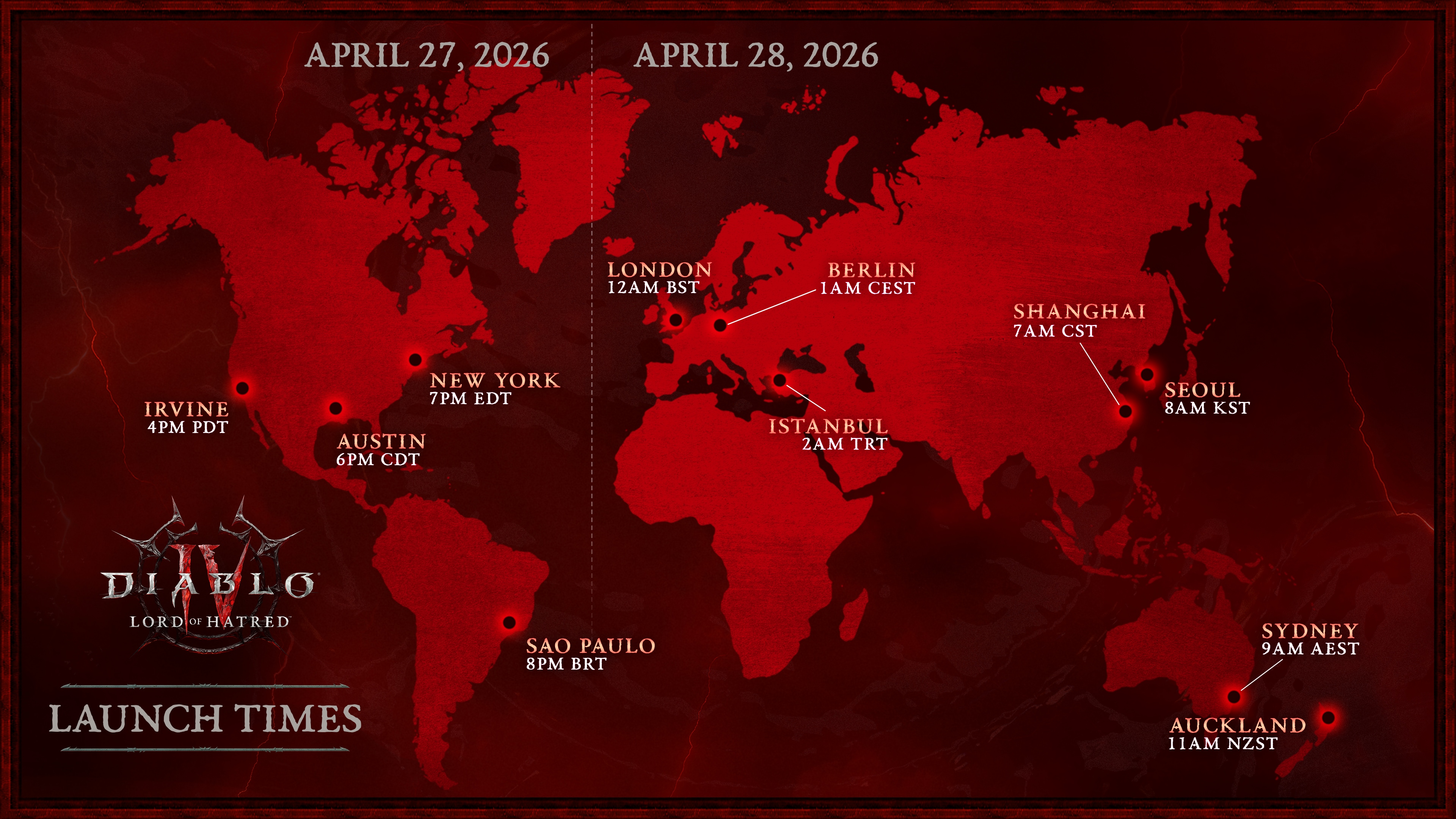 diablo 4 lord of hatred launch times shown on a world map