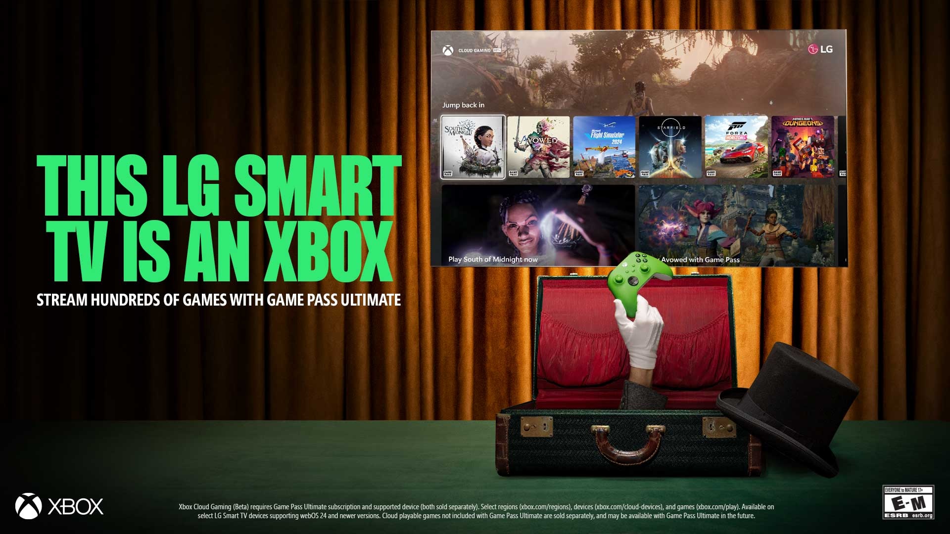 An LG TV with the text "This LG Smart TV is an Xbox."