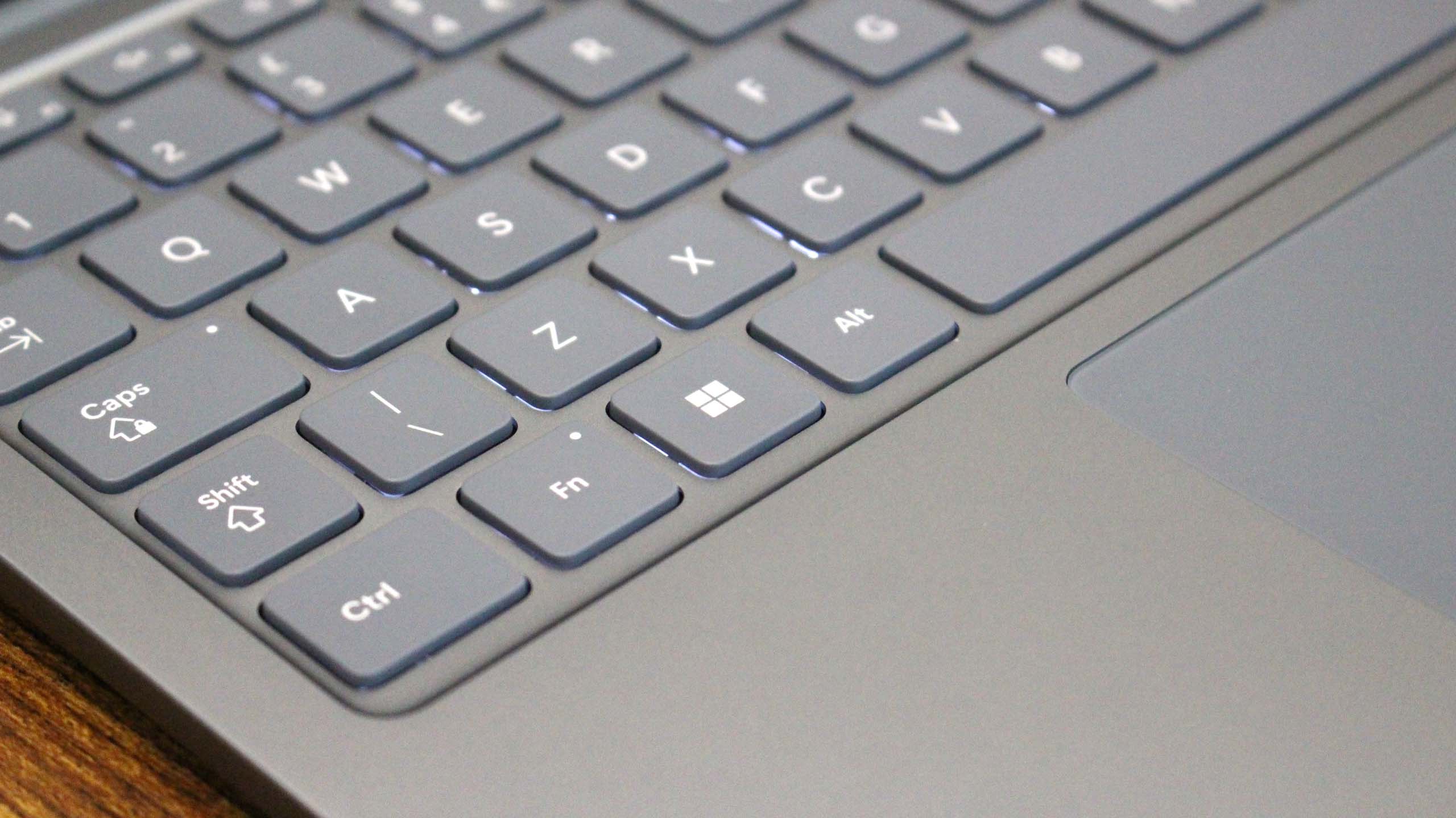 A look at the Surface Laptop 13's backlit keyboard.