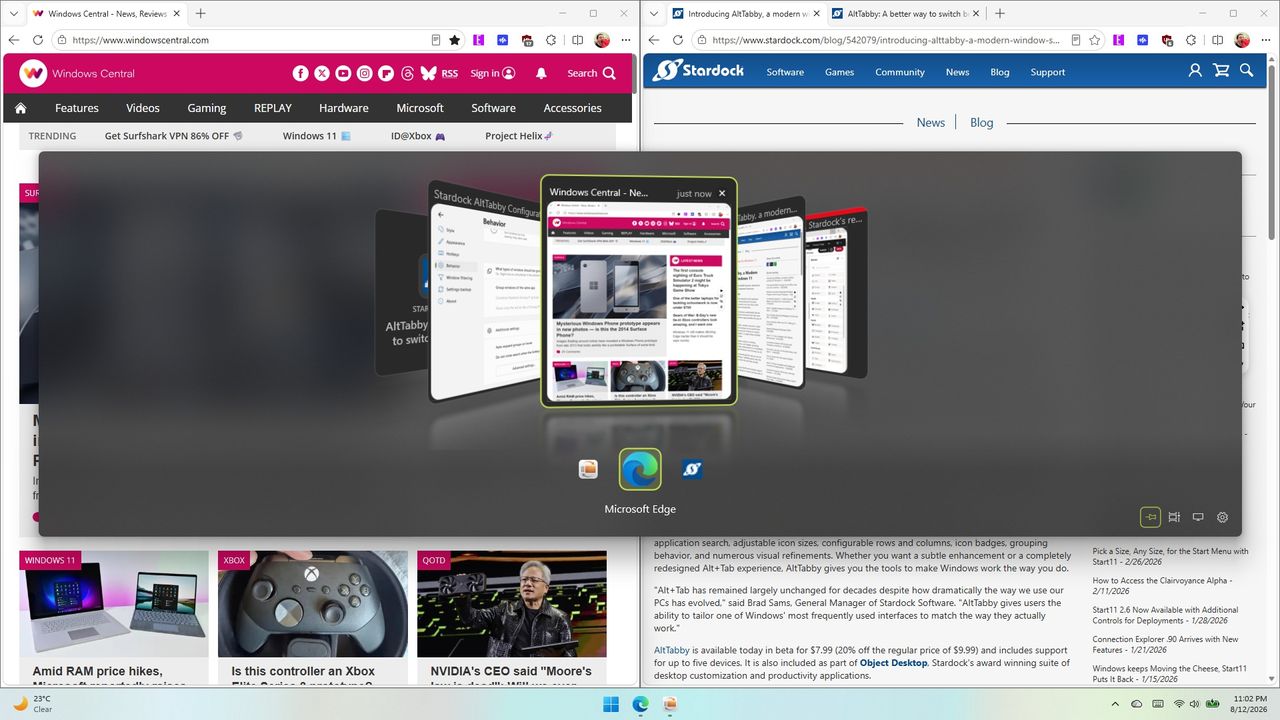 Изображение к статье: Практическое знакомство с AltTabby, заменой Stardock для Windows 11 Alt+Tab - Windows 11 на MSReview.net