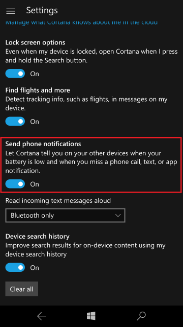 Cortana будет оповещать о пропущенных звонках и SMS