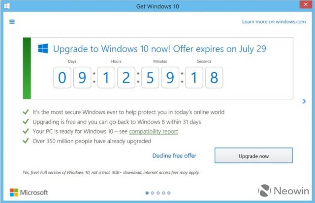 Обратный отсчет до 29 июля появился в приложении «Получить Windows 10»