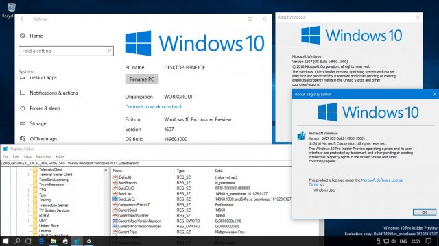 Скриншот Windows 10 Build 14960