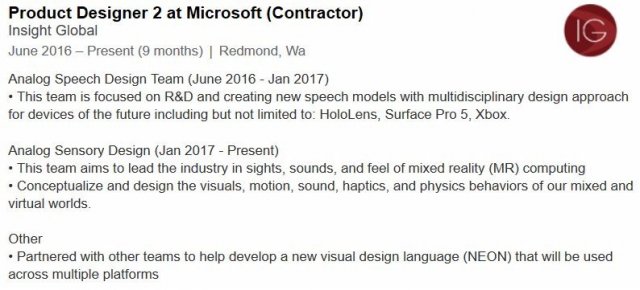 Surface Pro 5 и проект NEON появились в LinkedIn