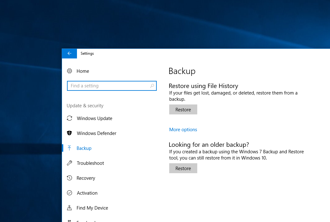 Копирование файлов Windows 10. Open Backup and restore (Windows 7) sau file History (Windows 8.x)..