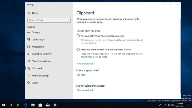 Облачный буфер обмена вскоре появится в Windows 10 Redstone 5