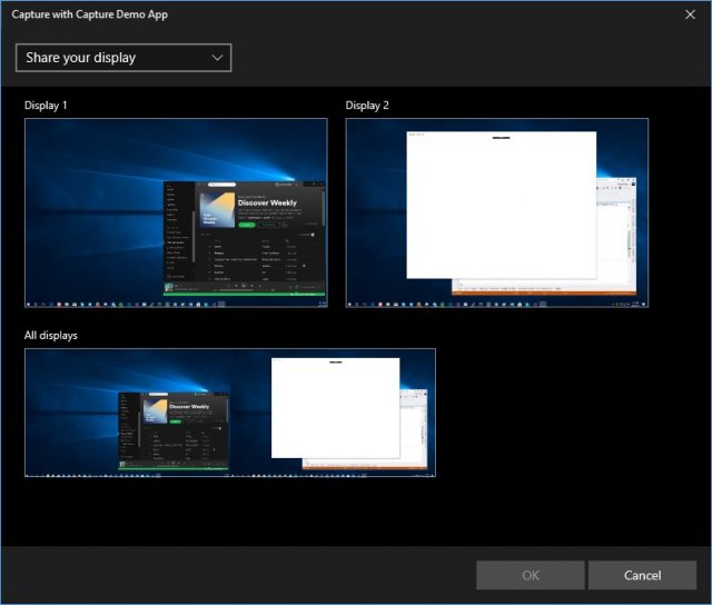 Windows 10 включает в себя интерфейс Screen Capture API