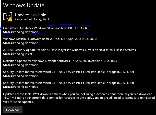 Microsoft выпустила сборку Windows 10 Redstone 4 17133.73