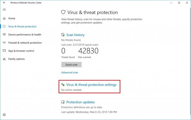 1526048818 virus threat protection settings win10