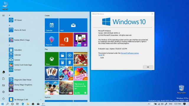 Скриншоты Windows 10 Build 18353