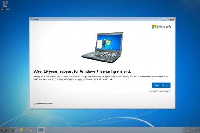 Windows 7 предупреждает пользователей о скором прекращении поддержки ОС