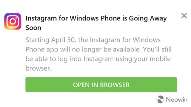 Работа Instagram для Windows 10 Mobile будет прекращена 30 апреля