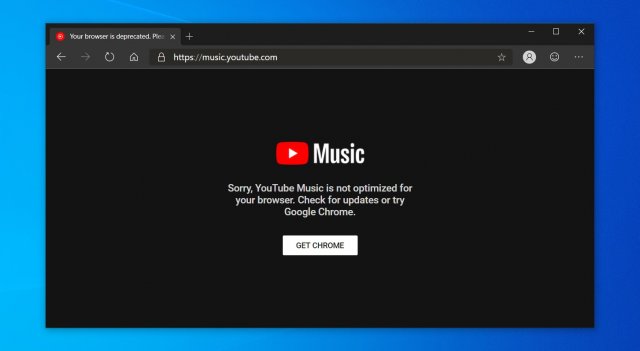 YouTube Music также не поддерживается в браузере Edge на Chromium