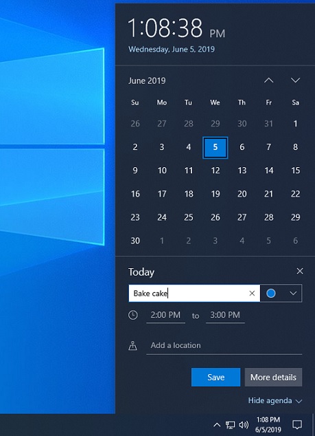 Напоминания в календаре в Windows 10
