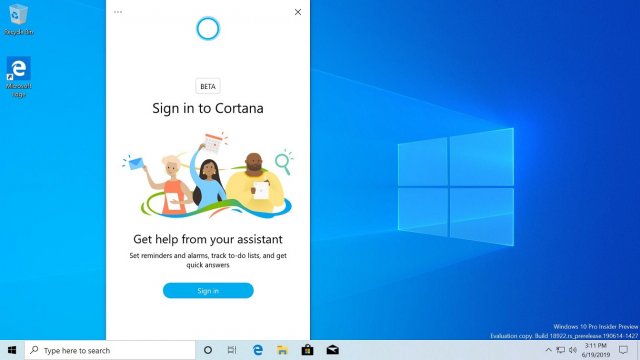 Новый интерфейс Кортаны обнаружен в Windows 10 20H1