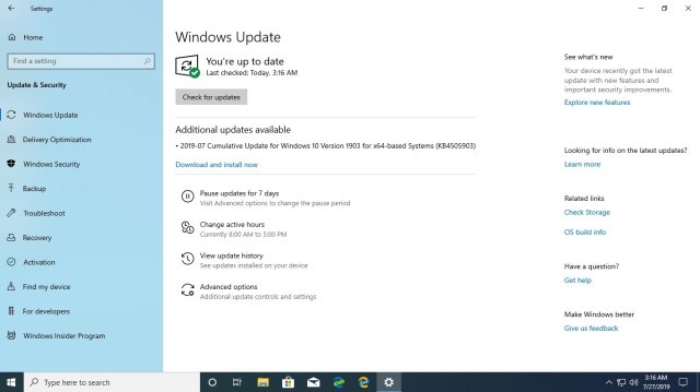 Доступно накопительное обновление для Windows 10 May 2019 Update (18362.267)
