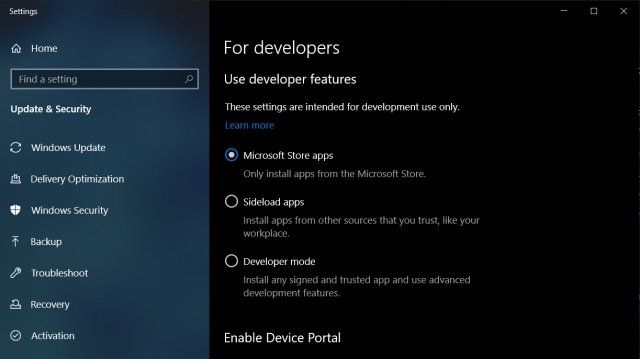 Windows 10 20H1 улучшает «Режим разработчика» и добавляет поддержку MSIX