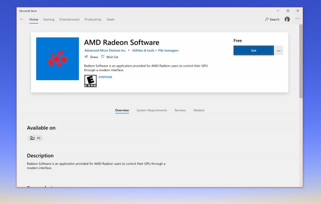 AMD Radeon Software для Windows 10 теперь доступно в магазине Microsoft Store
