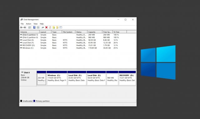 Windows 10 получает современное средство управления разделами диска