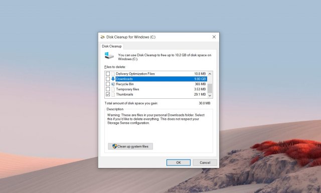 Обновление Windows 10 удаляет папку «Загрузки» из Очистки диска