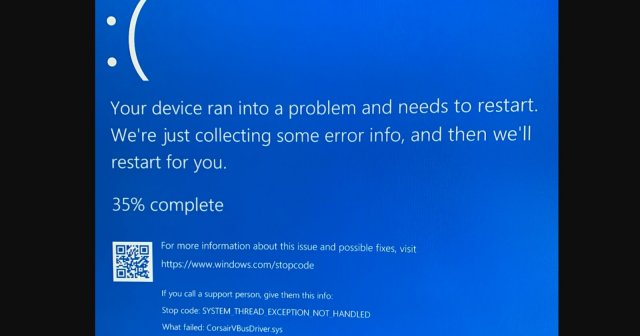 Windows 10 не загружается из-за сбоя CorsairVBusDriver.sys после последнего обновления