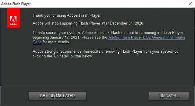 Windows 10 начинает отображать предупреждения Adobe Flash Player
