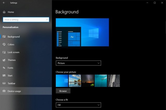 Windows 10 получает настройки персонализации «Использование устройства»