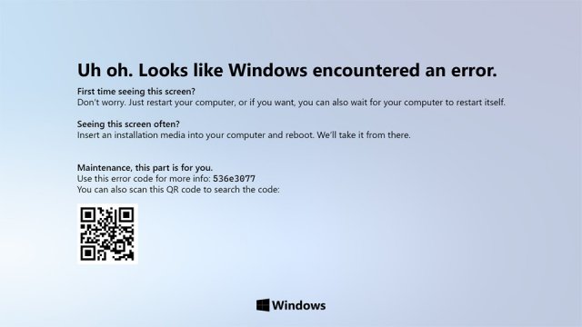Вот как должен выглядеть Синий экран смерти в Windows 11