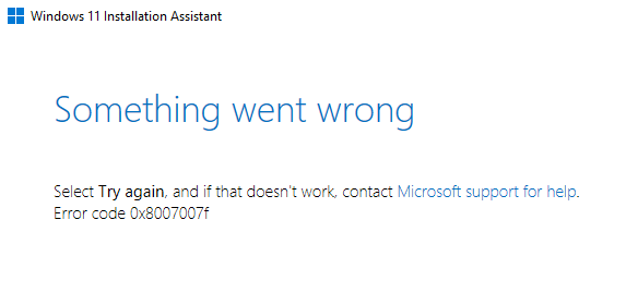 Windows 11 не устанавливается на ПК с кодом ошибки 0x8007007f