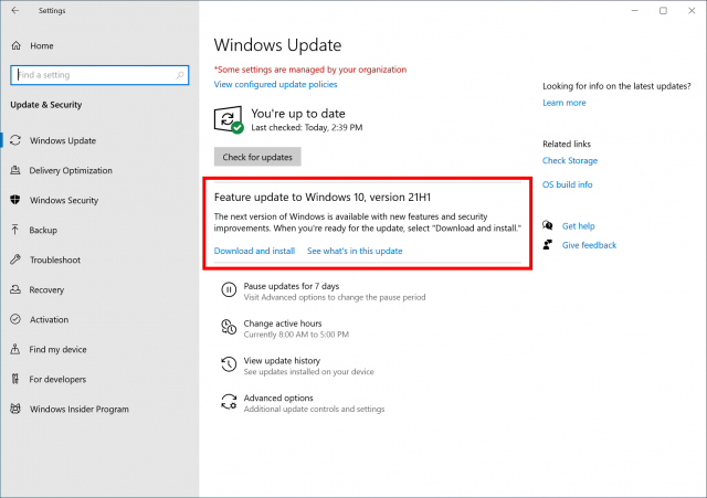 Microsoft начала широко развертывать Windows 10 21H1