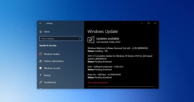 Накопительное обновление KB5008212 выпущено для Windows 10 версий 21H2, 21H1, 20H2 с серьезными исправлениями ошибок