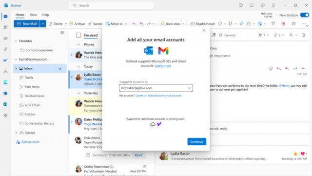 Предварительная версия Outlook for Windows получает поддержку учетных записей Gmail