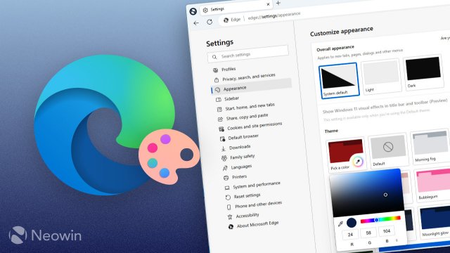 Microsoft Edge Canary теперь позволяет создавать темы с кастомными цветами